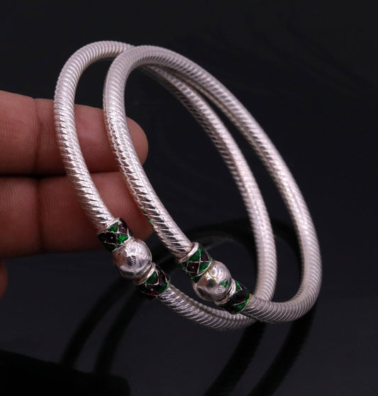 Sterling silver handmade indian tribal bangle bracelet kada jewelry for women's girl's belly dance from rajasthan india ba16 - TRIBAL ORNAMENTS