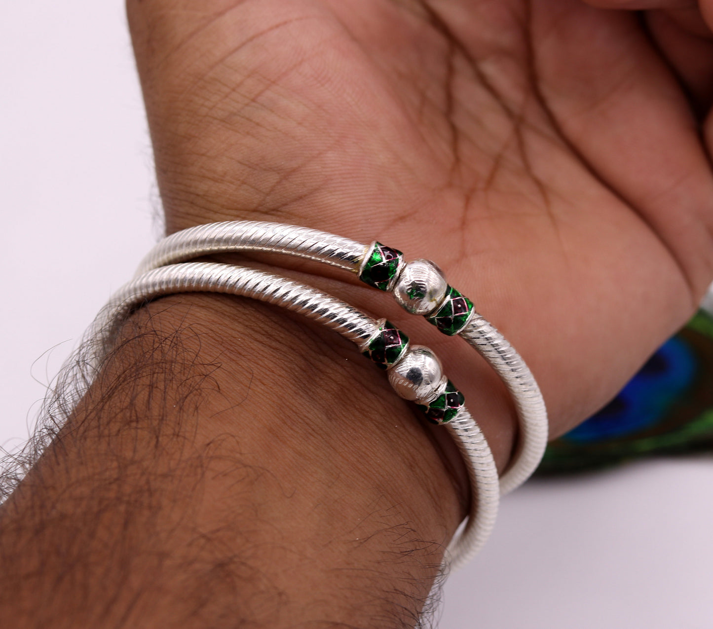 Sterling silver handmade indian tribal bangle bracelet kada jewelry for women's girl's belly dance from rajasthan india ba16 - TRIBAL ORNAMENTS