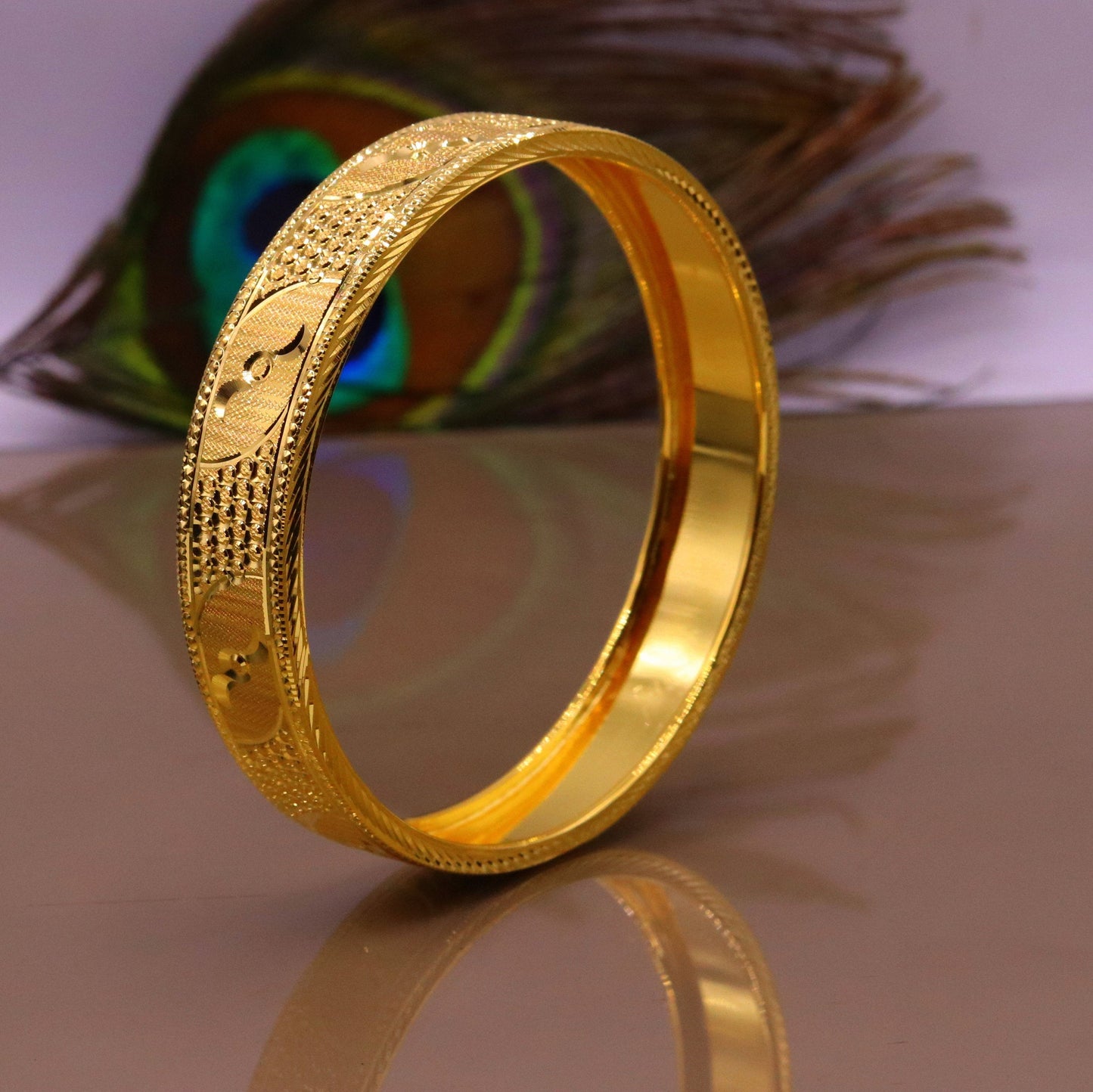 Certified 22kt yellow gold handmade solid bangle bracelet kada jewelry fabulous diamond cut designer jewelry for women's ba46 - TRIBAL ORNAMENTS