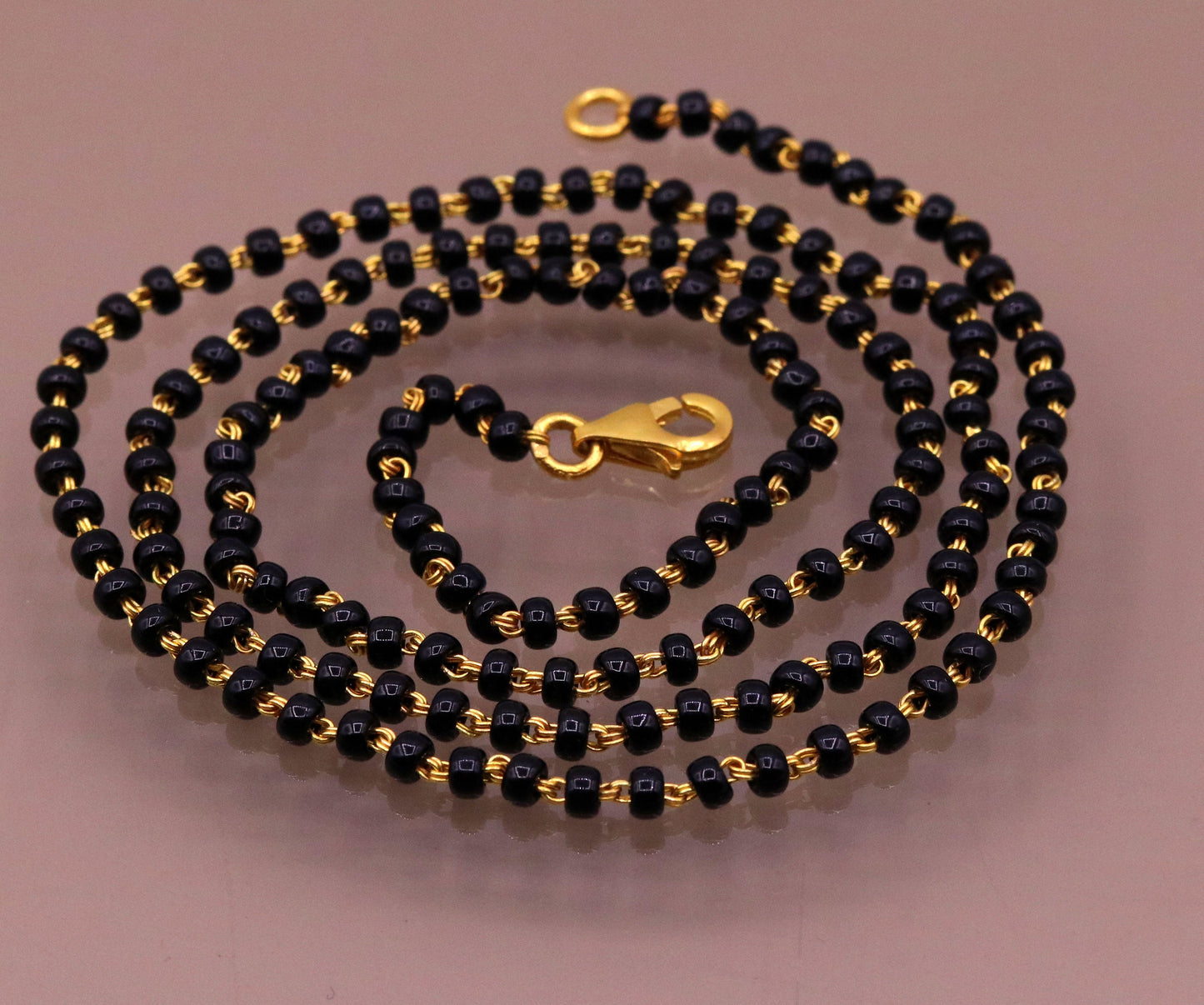 22karat yellow gold handmade gorgeous black color beads chain necklace, excellent stylish mangalsutra chain necklace ch197 - TRIBAL ORNAMENTS