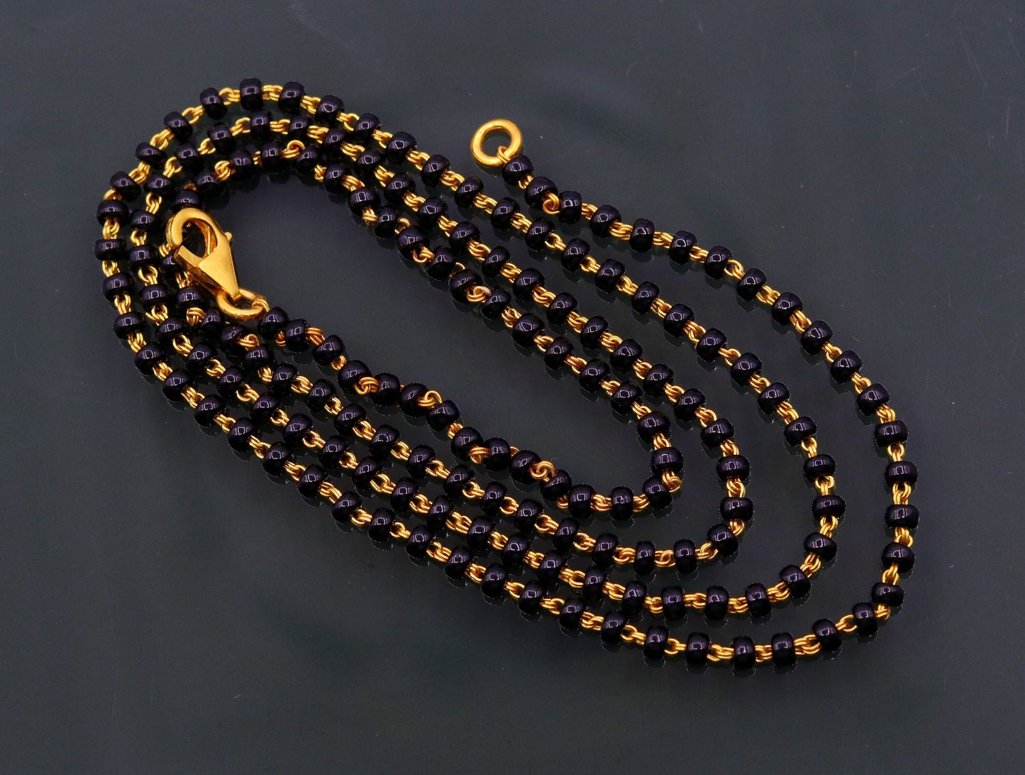 22karat yellow gold handmade gorgeous black color beads chain necklace, excellent stylish mangalsutra chain necklace ch197 - TRIBAL ORNAMENTS