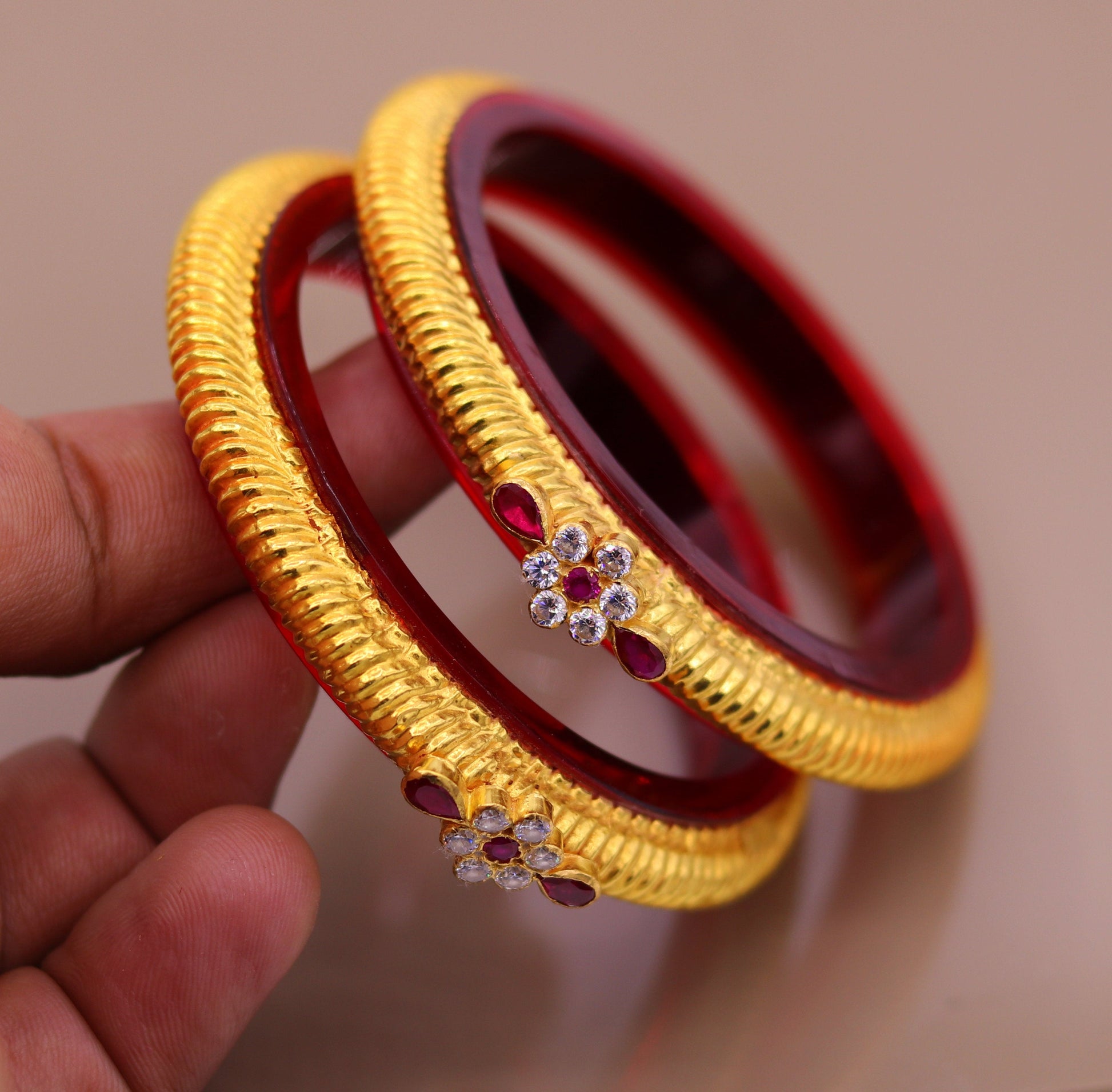 Authentic 22 kt yellow gold handmade amazing vintage design indian traditional tribal bangle bracelet kada jewelry from Rajasthan INDIA ba45 - TRIBAL ORNAMENTS