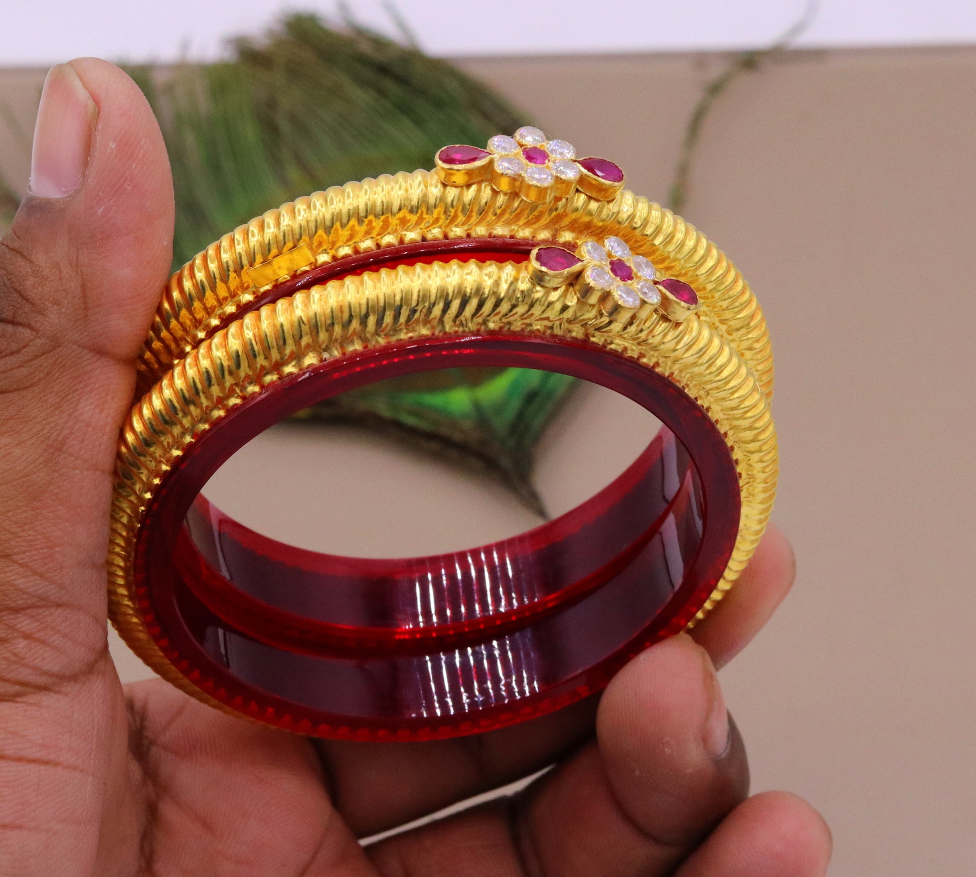 Authentic 22 kt yellow gold handmade amazing vintage design indian traditional tribal bangle bracelet kada jewelry from Rajasthan INDIA ba45 - TRIBAL ORNAMENTS