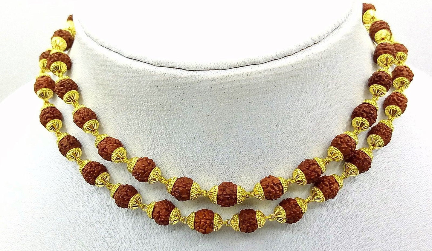 Natural rudraksha 54 bead japp mala certified 22kt yellow gold gorgeous handmade 25 inches beads chain necklace From rajasthan - TRIBAL ORNAMENTS