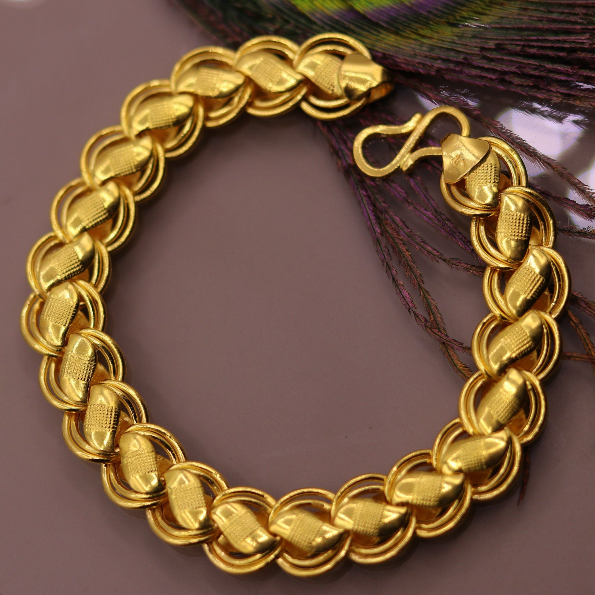 Genuine 22kt yellow gold handmade Lotus chain bracelet amazing royal design bracelet unisex jewelry from Rajasthan India - TRIBAL ORNAMENTS