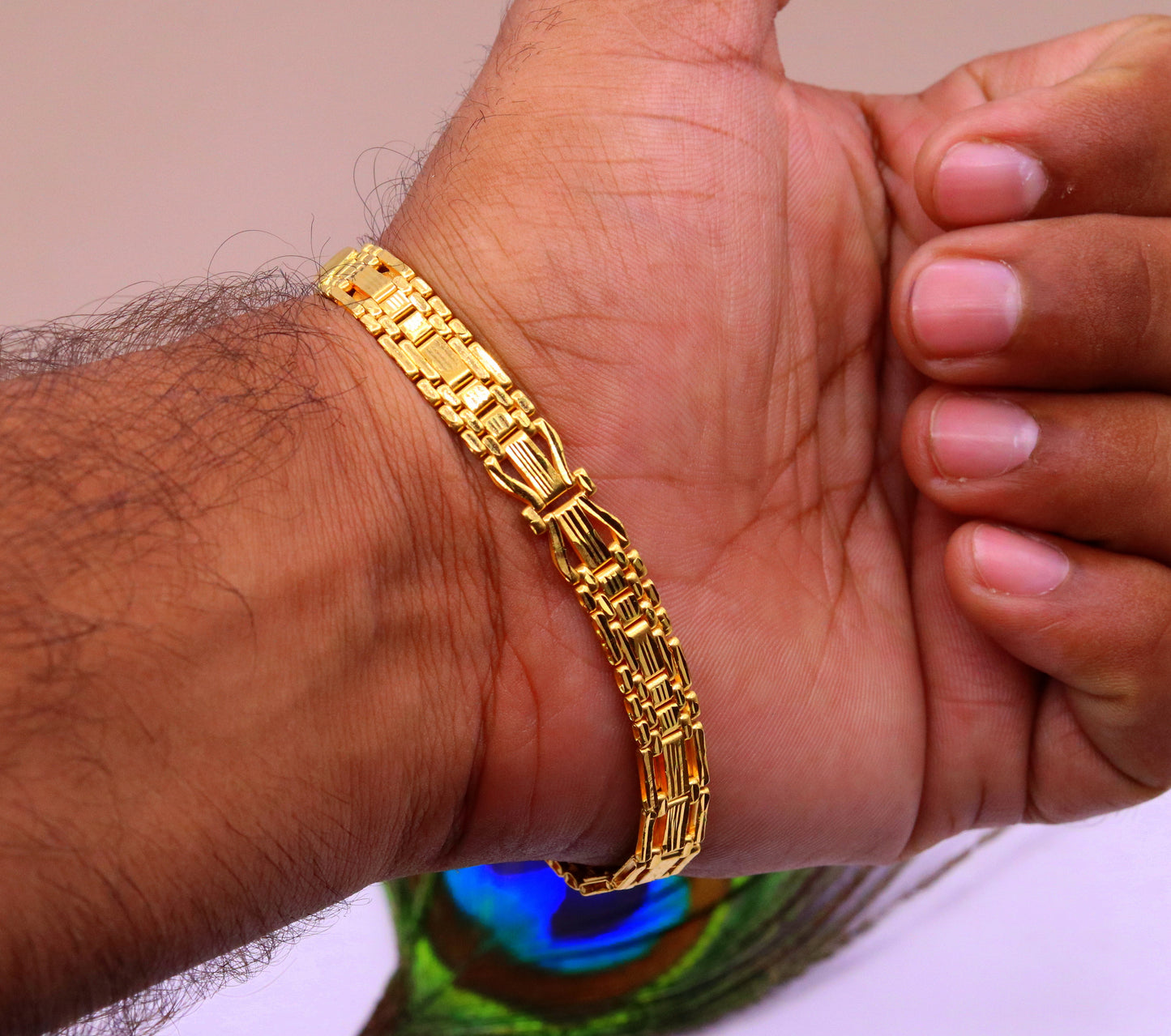 Certified 22kt yellow gold handmade excellent solid flexible link bracelet unisex gifting from Rajasthan india - TRIBAL ORNAMENTS
