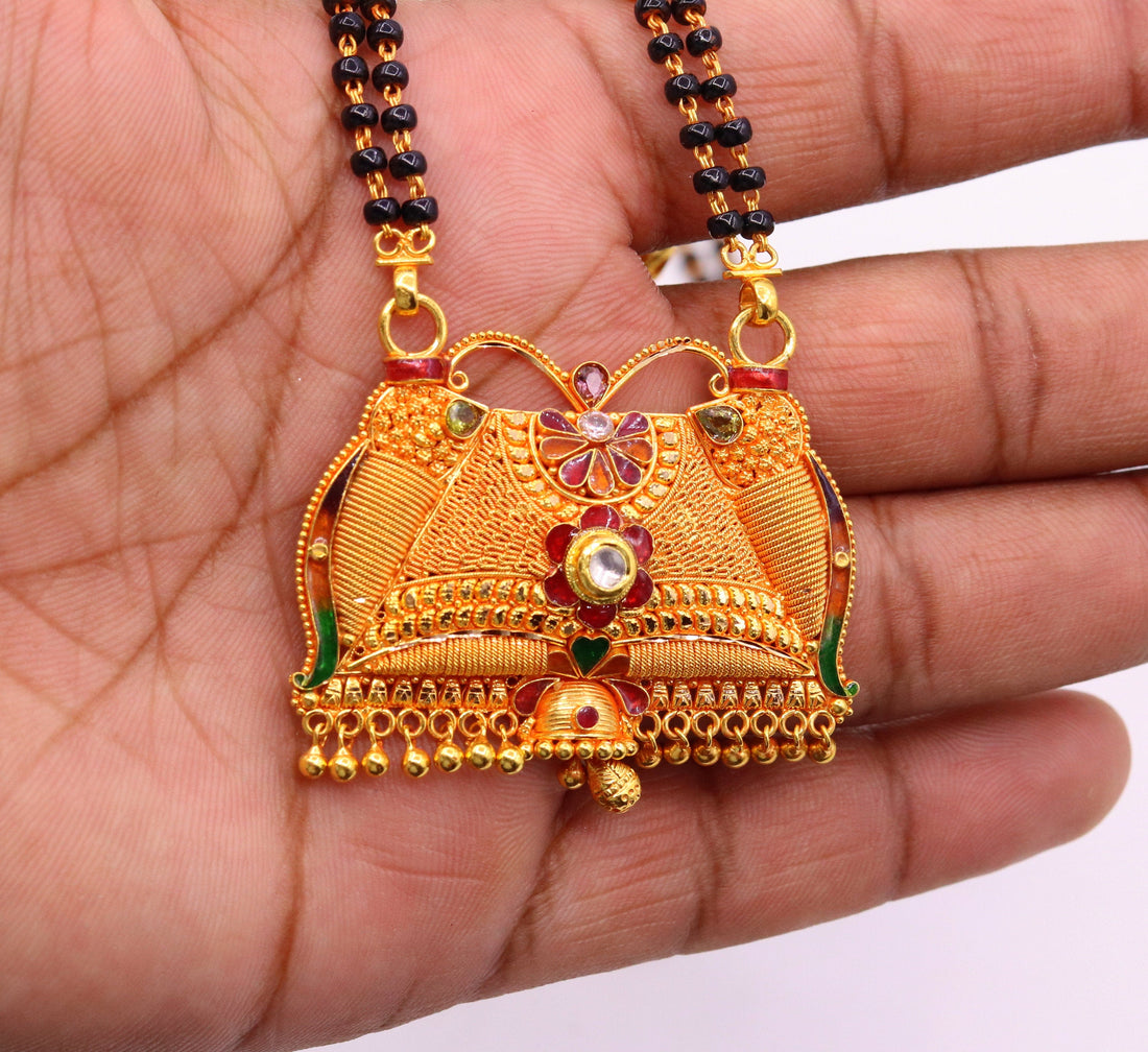Vintage antique design handmade 22kt gold amazing filigree work necklace pendant chain mangalsutra excellent jewelry from india - TRIBAL ORNAMENTS