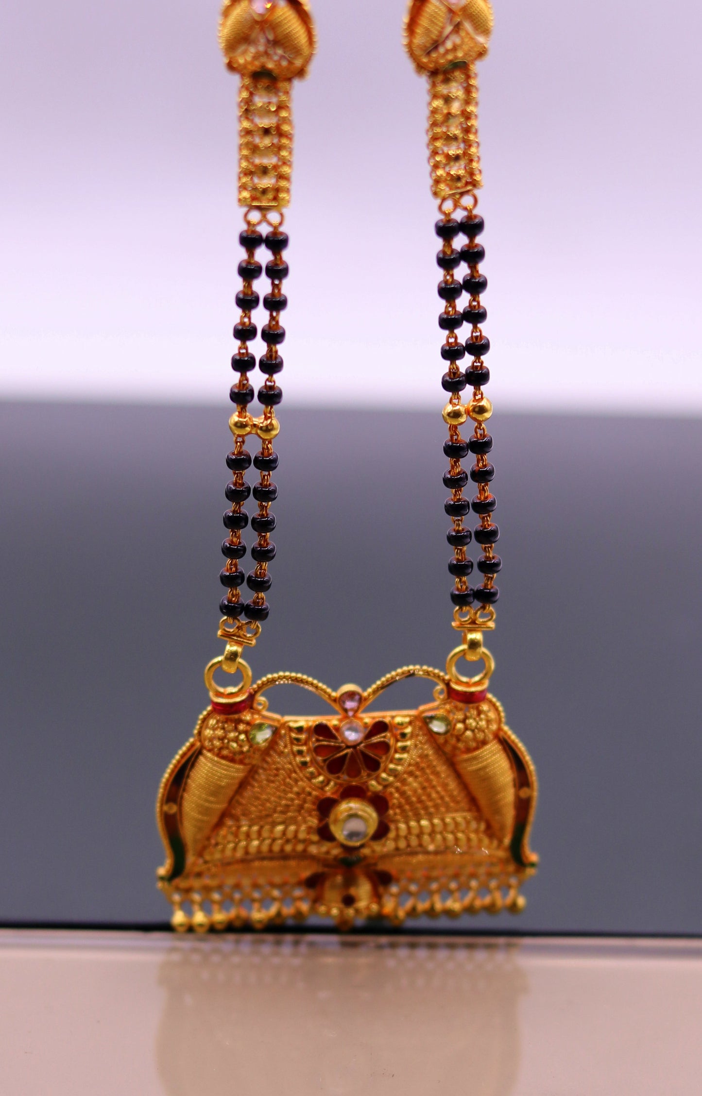 Vintage antique design handmade 22kt gold amazing filigree work necklace pendant chain mangalsutra excellent jewelry from india - TRIBAL ORNAMENTS