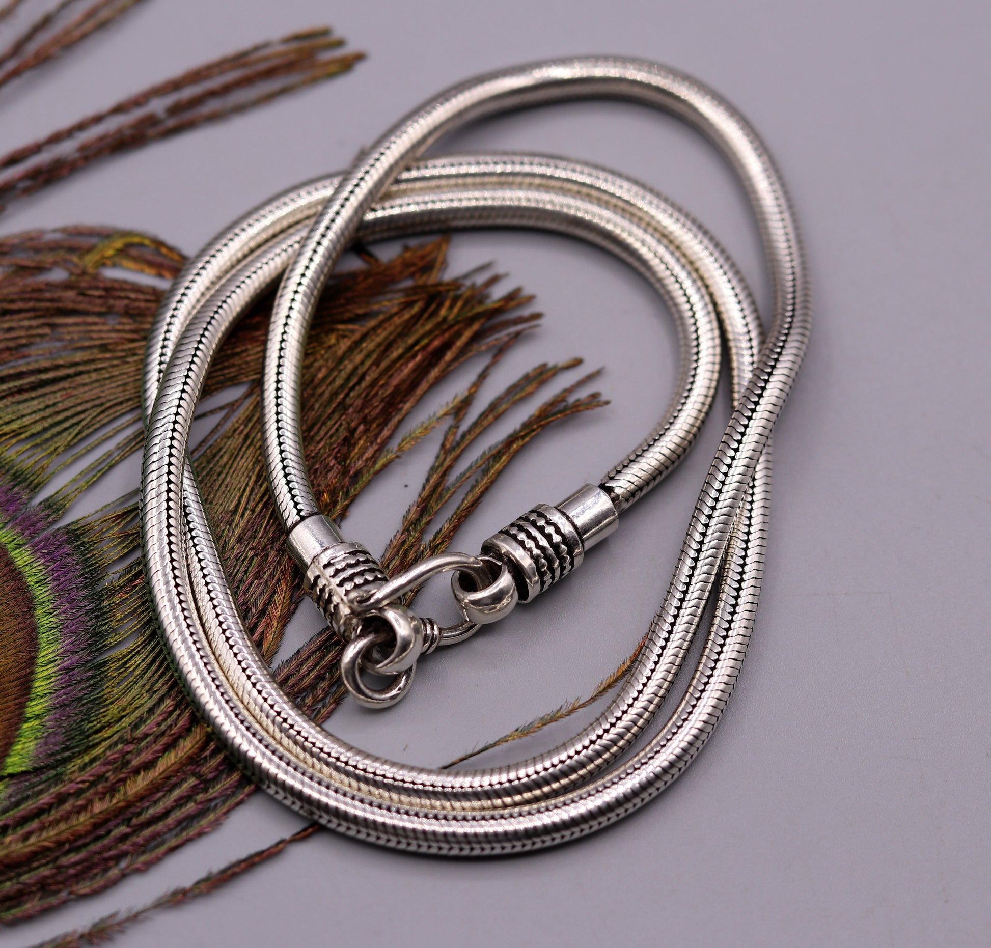 Vintage style 925 sterling silver 28 inch handmade flexible snake chain , screw chain amazing antique chain necklace jewelry ch33 - TRIBAL ORNAMENTS