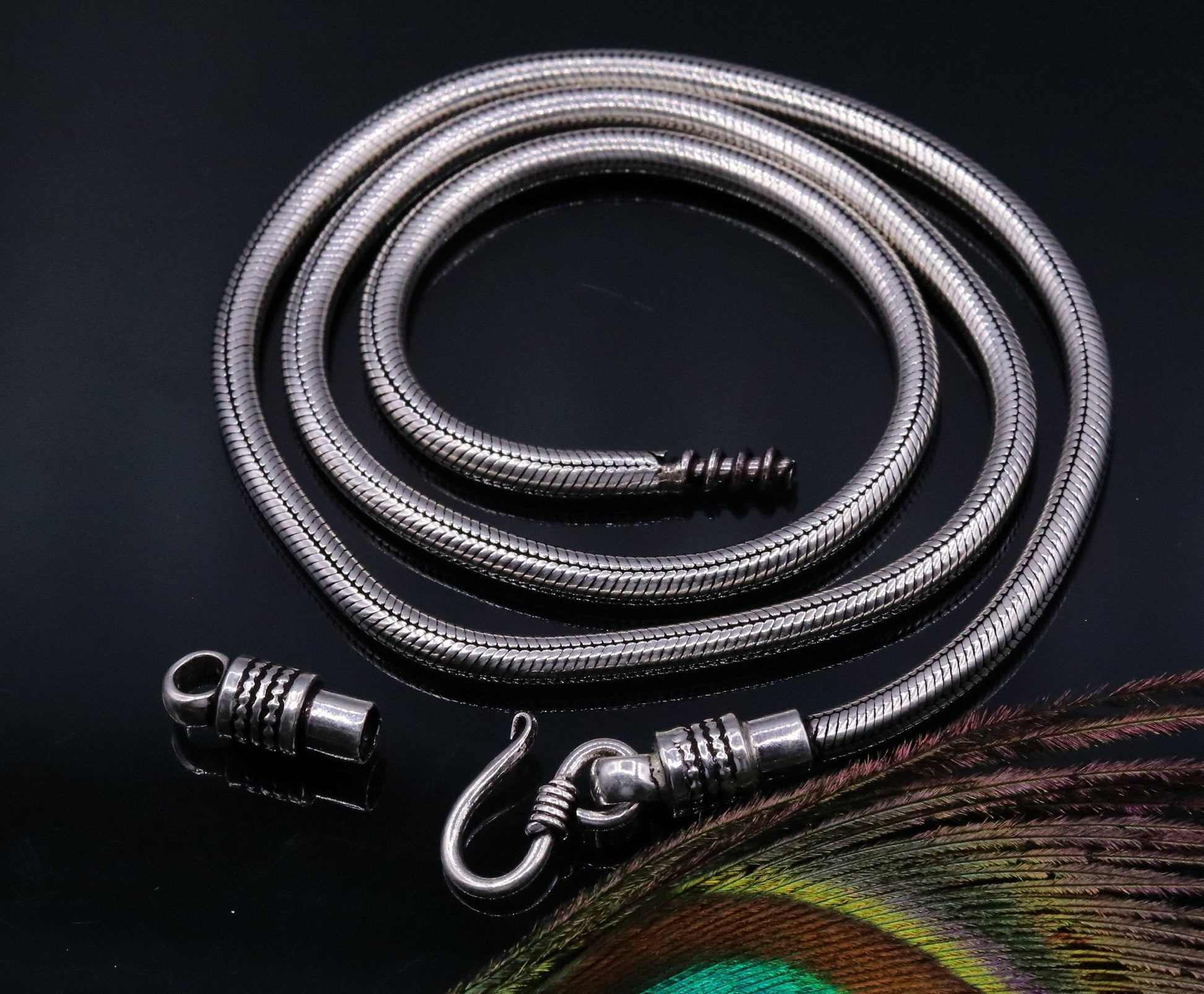 Vintage style 925 sterling silver 28 inch handmade flexible snake chain , screw chain amazing antique chain necklace jewelry ch33 - TRIBAL ORNAMENTS