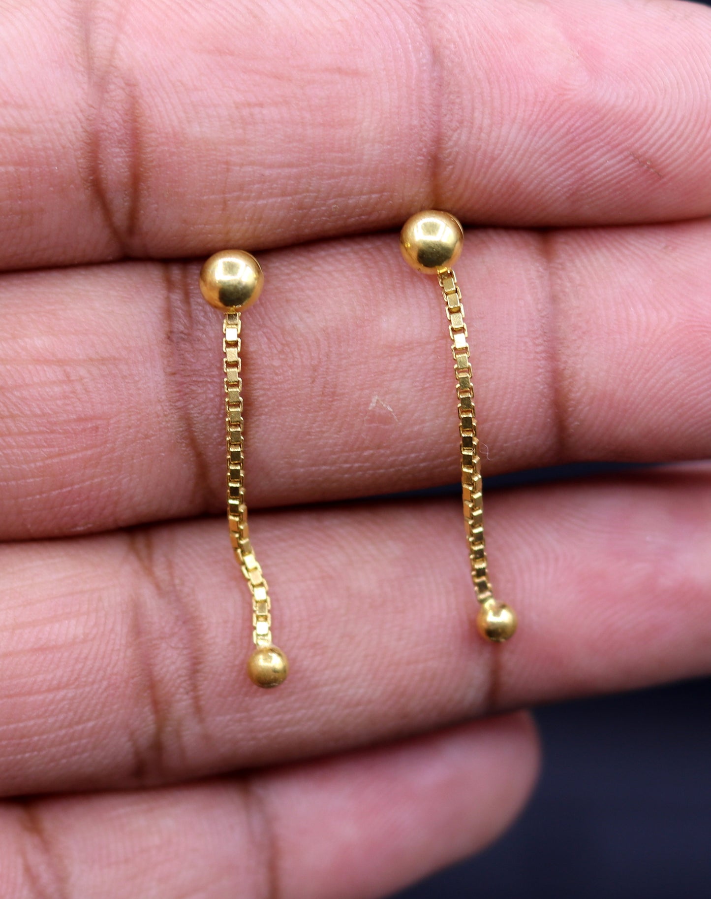 18karat yellow good handmade box chain drop/dangle with dot ball stud earring amazing earring jewelry for girls indian tribal jewelry - TRIBAL ORNAMENTS