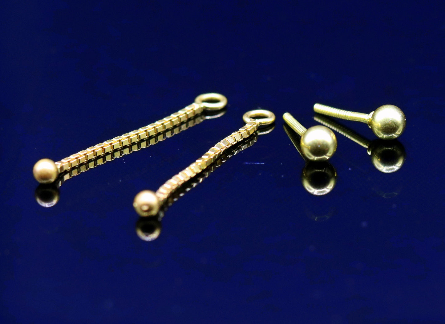 18karat yellow good handmade box chain drop/dangle with dot ball stud earring amazing earring jewelry for girls indian tribal jewelry - TRIBAL ORNAMENTS