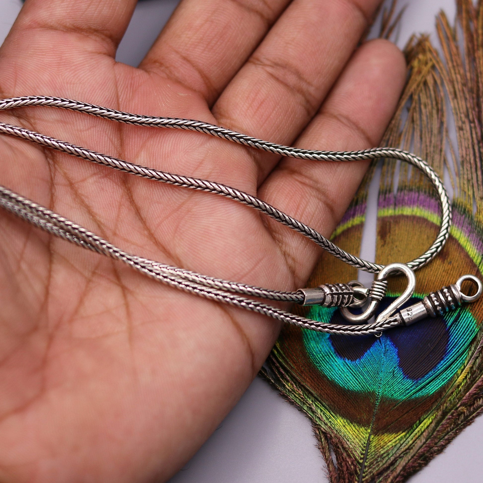 925 Sterling silver handmade solid wheat chain with screw, 20 inches long 2 mm screw chain, pendant chain necklace india jewelry ch32 - TRIBAL ORNAMENTS