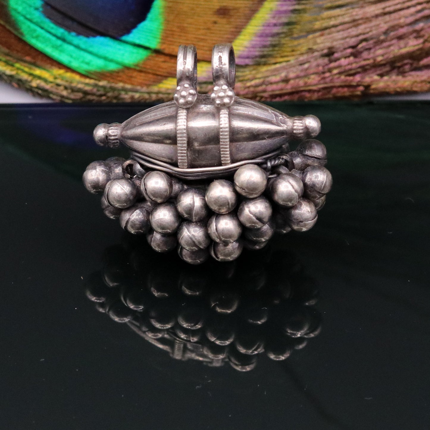 925 Sterling silver handmade solid pendant with hanging jingle bells awesome vintage antique design tribal jewelry nsp58 - TRIBAL ORNAMENTS