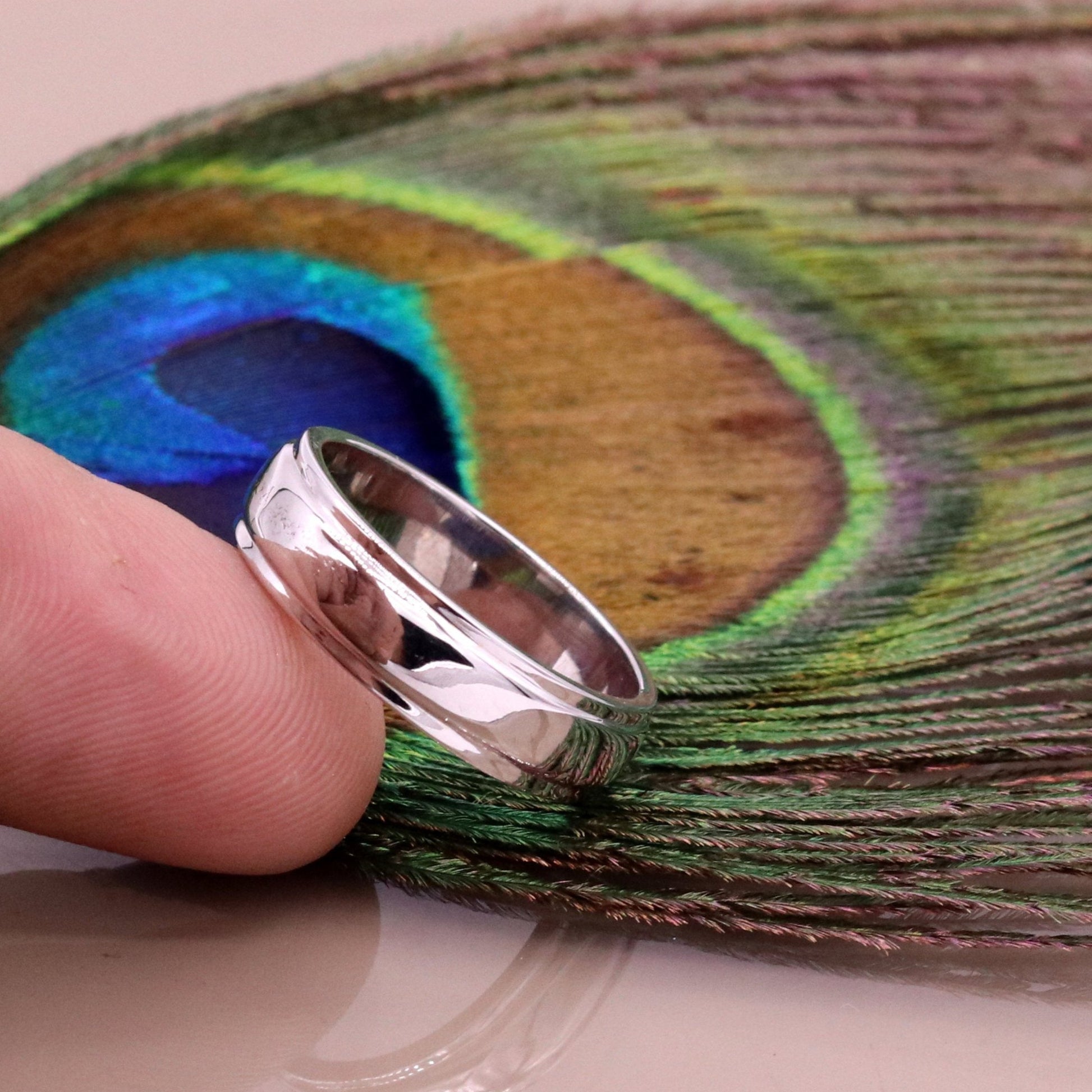 14 karat white gold handmade plain ring band for wedding anniversary engagement gifting unisex stylish genuine jewelry ring23 - TRIBAL ORNAMENTS