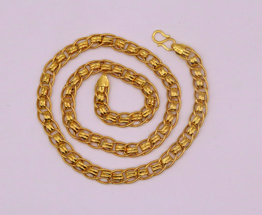 22k certified yellow gold handmade gorgeous link chain 7 mm 20 inches long chain necklace india jewelry  ch188 - TRIBAL ORNAMENTS