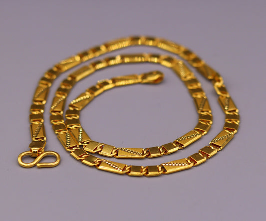 Authentic 22 karat yellow gold 5mm 20 inches handmade solid gold bar royal nawabi chain necklace form Rajasthan India ch67 - TRIBAL ORNAMENTS