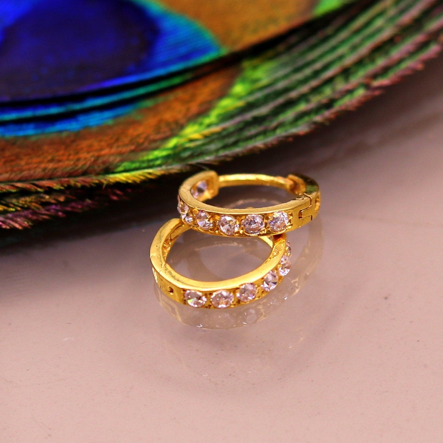 Amazing cz stone jadau 18kt solid gold handmade gorgeous earrings hoops jewelry belly dance tribal bali jewelry from India ho30 - TRIBAL ORNAMENTS