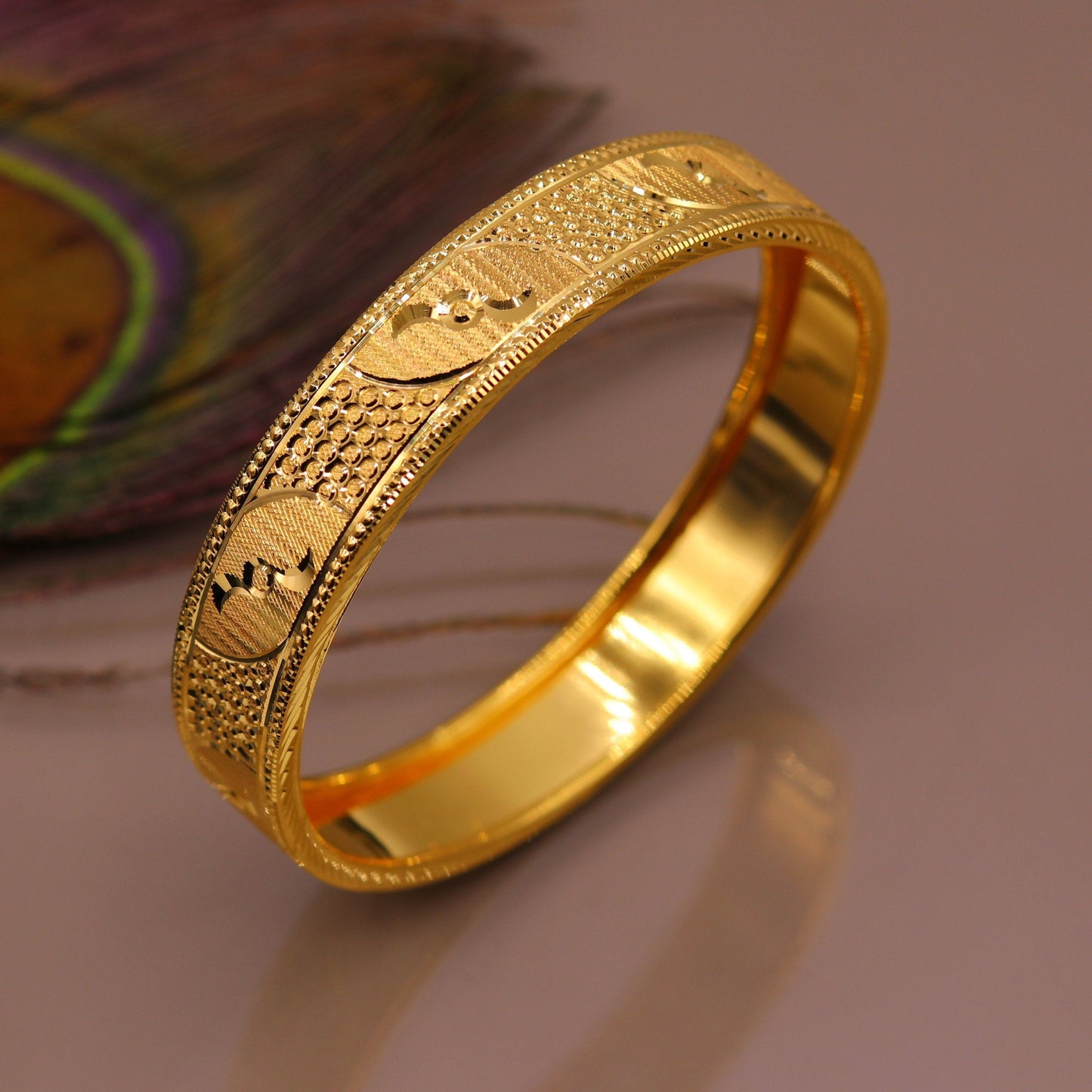 Certified 22kt yellow gold handmade solid bangle bracelet kada jewelry fabulous diamond cut designer jewelry for women's ba46 - TRIBAL ORNAMENTS