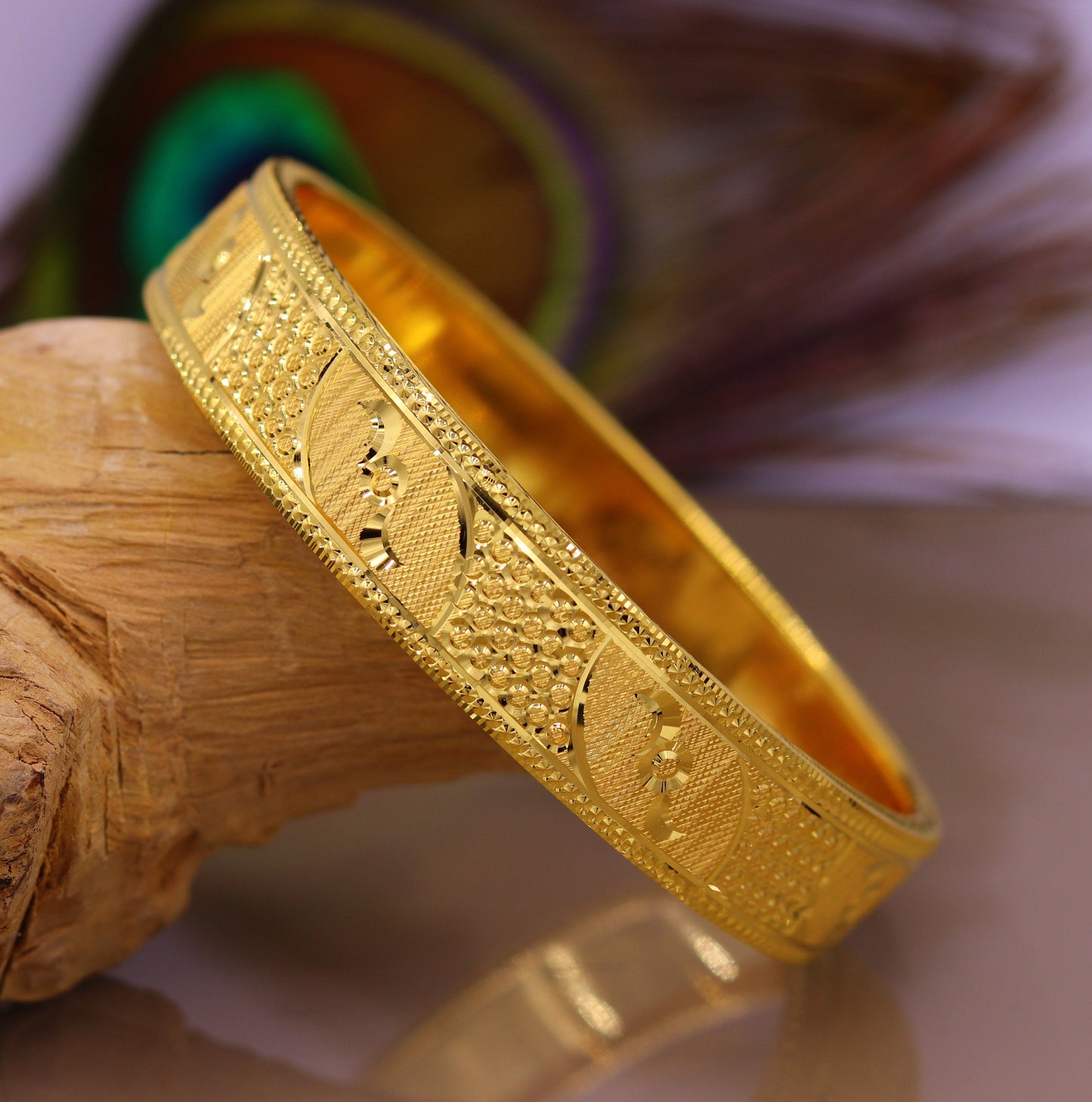 Certified 22kt yellow gold handmade solid bangle bracelet kada jewelry fabulous diamond cut designer jewelry for women's ba46 - TRIBAL ORNAMENTS