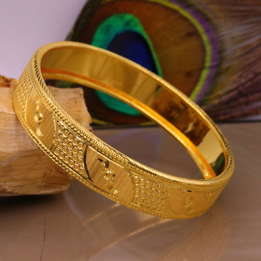 Certified 22kt yellow gold handmade solid bangle bracelet kada jewelry fabulous diamond cut designer jewelry for women's ba46 - TRIBAL ORNAMENTS