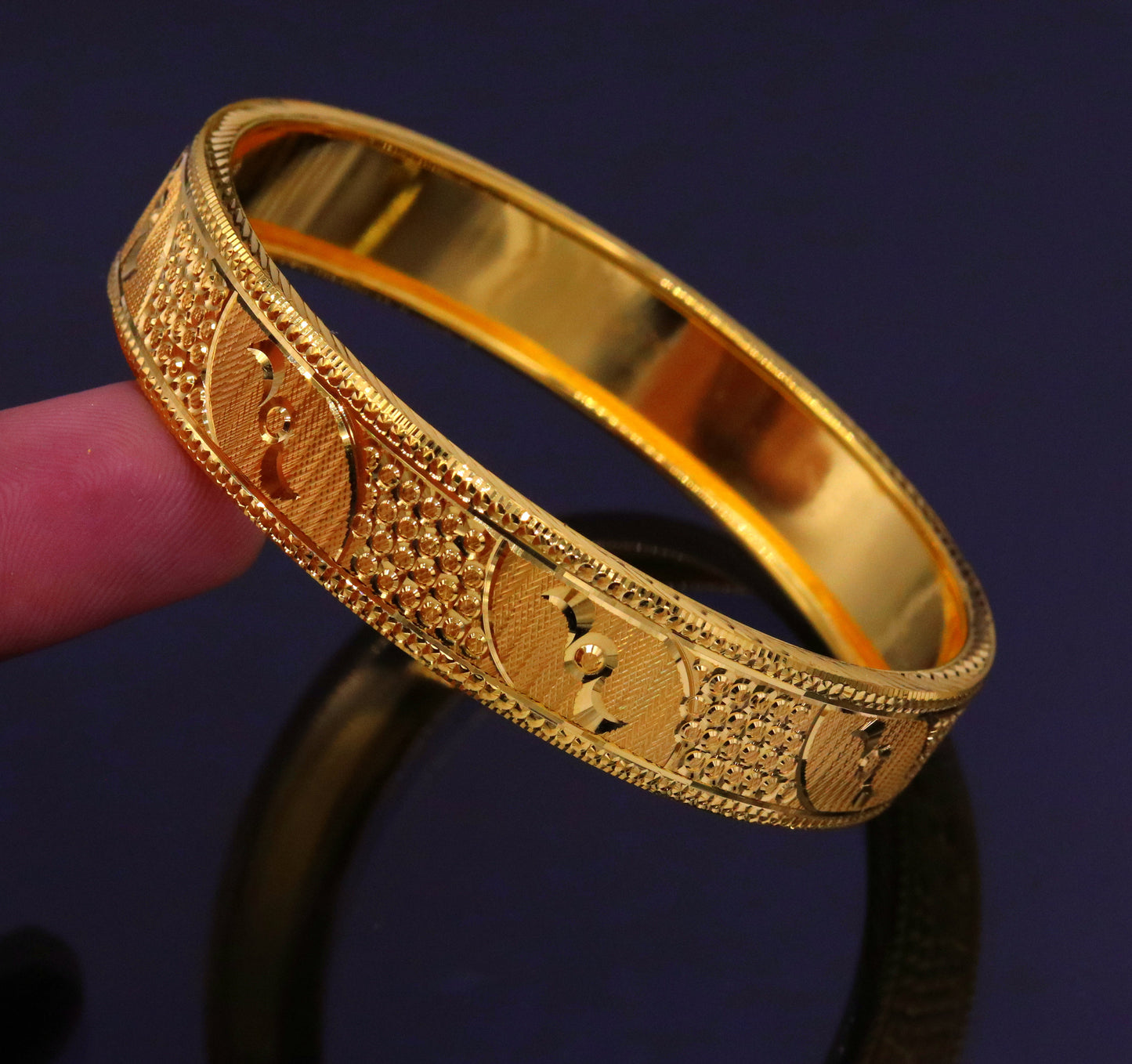 Certified 22kt yellow gold handmade solid bangle bracelet kada jewelry fabulous diamond cut designer jewelry for women's ba46 - TRIBAL ORNAMENTS
