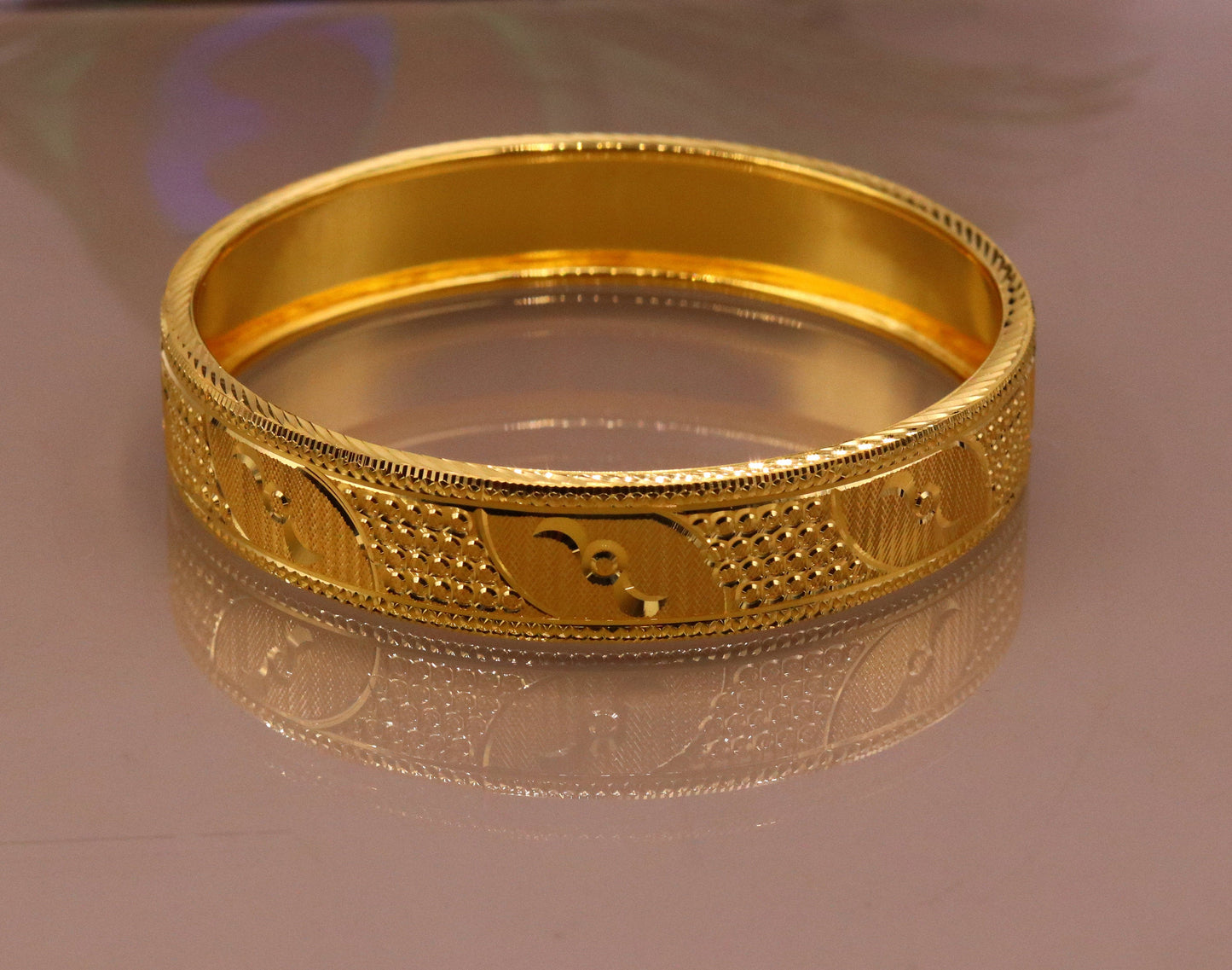 Certified 22kt yellow gold handmade solid bangle bracelet kada jewelry fabulous diamond cut designer jewelry for women's ba46 - TRIBAL ORNAMENTS