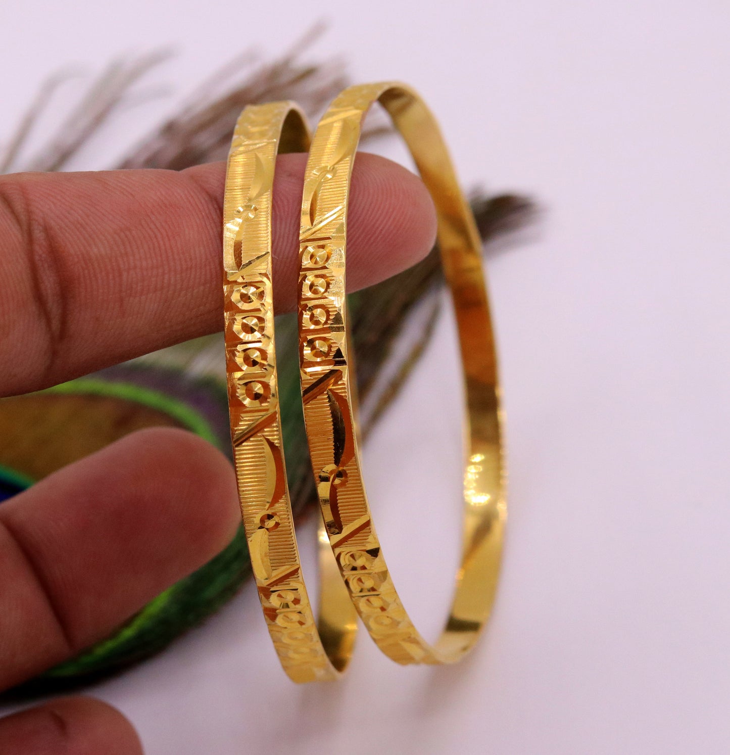 Genuine 22kt yellow gold handmade solid bangle bracelet kada jewelry stylish diamond cut designer jewelry for women's ba47 - TRIBAL ORNAMENTS