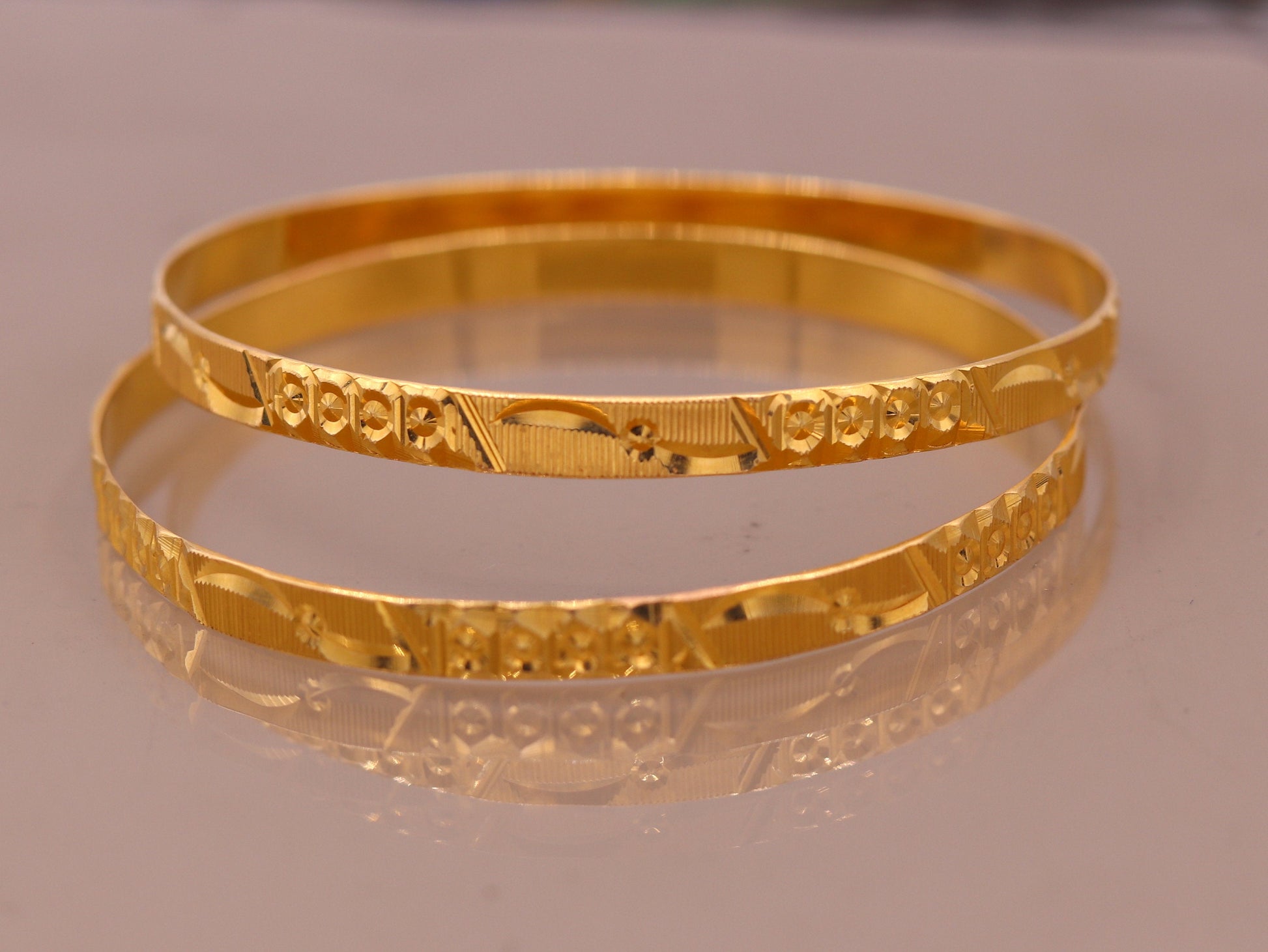Genuine 22kt yellow gold handmade solid bangle bracelet kada jewelry stylish diamond cut designer jewelry for women's ba47 - TRIBAL ORNAMENTS