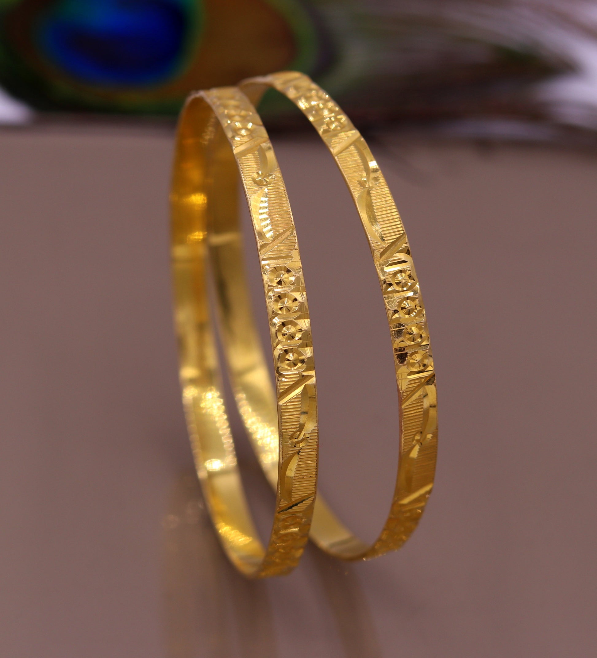 Genuine 22kt yellow gold handmade solid bangle bracelet kada jewelry stylish diamond cut designer jewelry for women's ba47 - TRIBAL ORNAMENTS