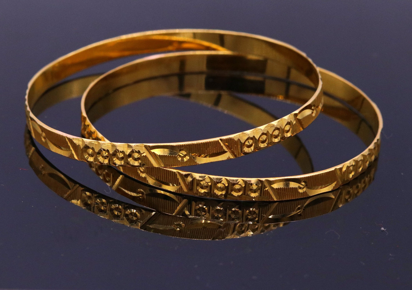 Genuine 22kt yellow gold handmade solid bangle bracelet kada jewelry stylish diamond cut designer jewelry for women's ba47 - TRIBAL ORNAMENTS