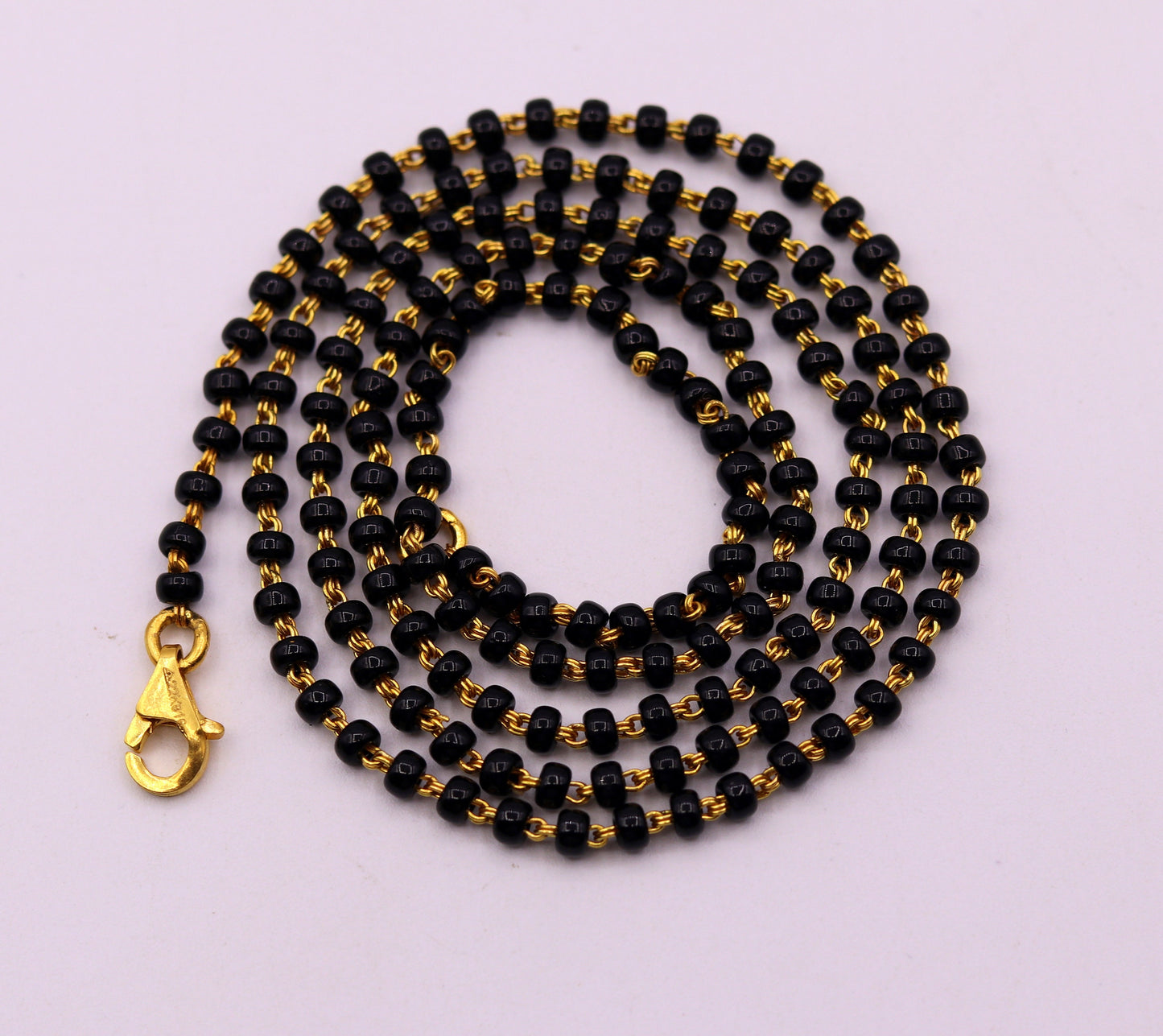 22karat yellow gold handmade gorgeous black color beads chain necklace, excellent stylish mangalsutra chain necklace ch197 - TRIBAL ORNAMENTS