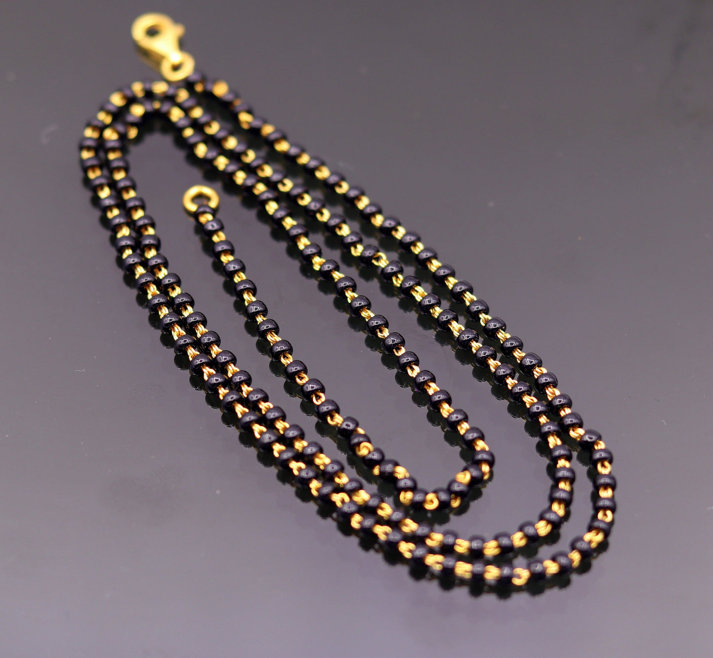 22karat yellow gold handmade gorgeous black color beads chain necklace, excellent stylish mangalsutra chain necklace ch197 - TRIBAL ORNAMENTS