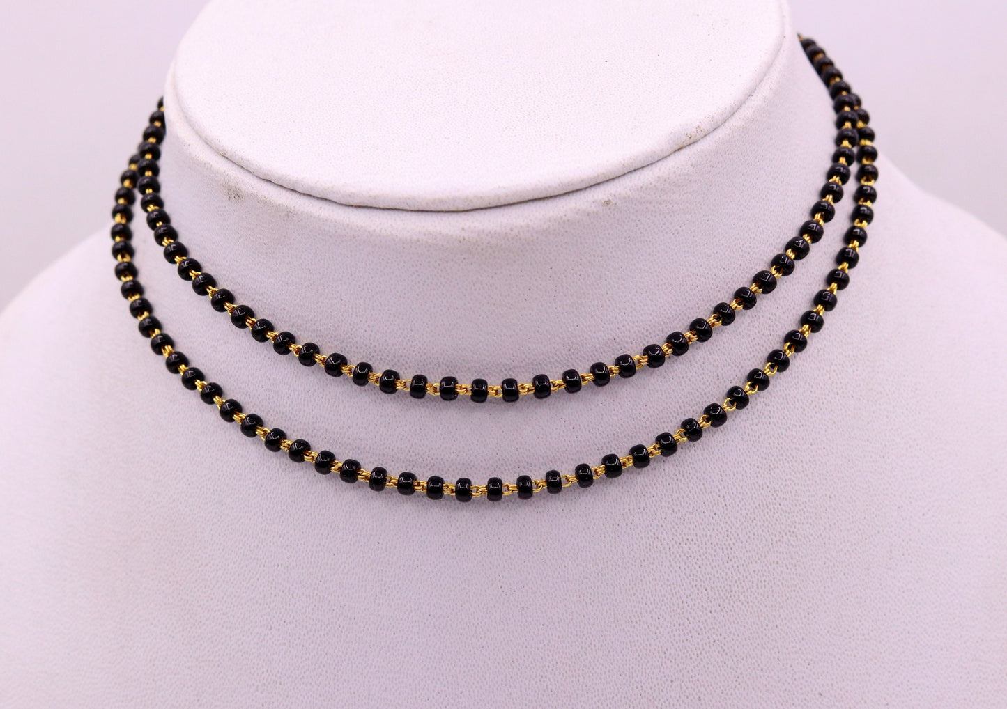 22karat yellow gold handmade gorgeous black color beads chain necklace, excellent stylish mangalsutra chain necklace ch197 - TRIBAL ORNAMENTS