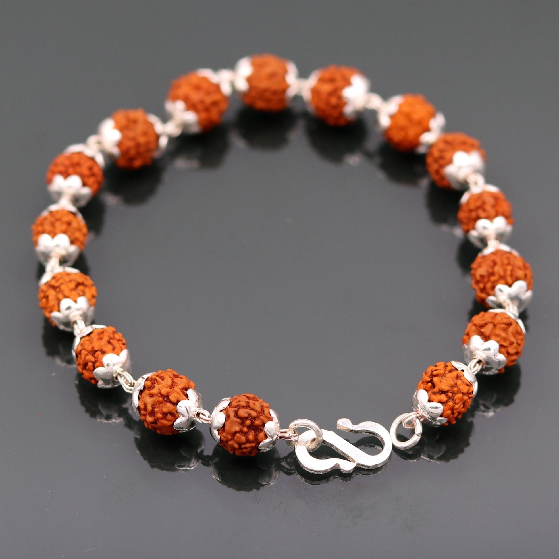 Solid silver handmade Natural Rudraksha beads 8.5 inches long bracelet jewelry from rajasthan india  sbr50 - TRIBAL ORNAMENTS