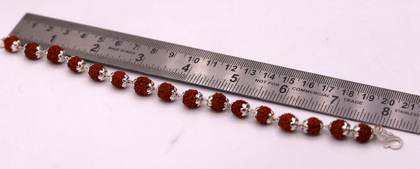 Solid silver handmade Natural Rudraksha beads 8.5 inches long bracelet jewelry from rajasthan india sbr50 - TRIBAL ORNAMENTS