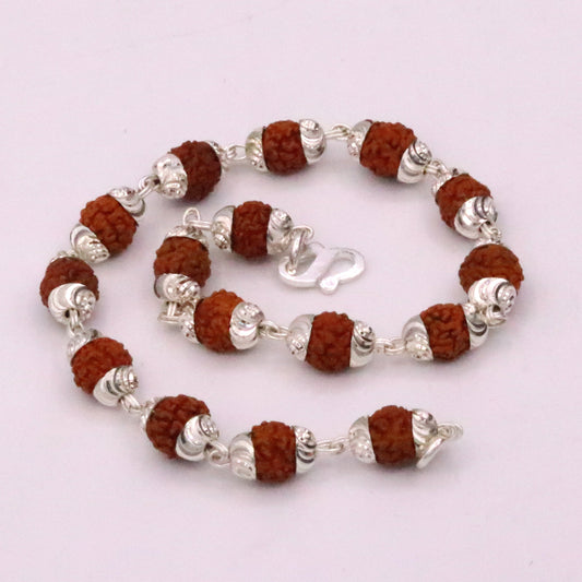 Solid silver handmade 6 mm Natural Rudraksha beads bracelet jewelry from Rajasthan India sbr51 - TRIBAL ORNAMENTS