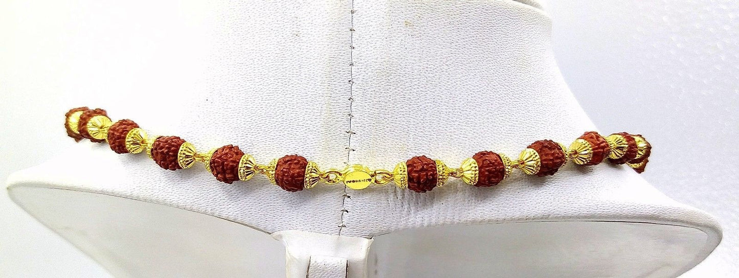 Natural rudraksha 54 bead japp mala certified 22kt yellow gold gorgeous handmade 25 inches beads chain necklace From rajasthan - TRIBAL ORNAMENTS