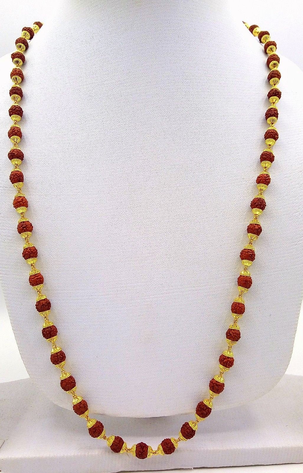 Natural rudraksha 54 bead japp mala certified 22kt yellow gold gorgeous handmade 25 inches beads chain necklace From rajasthan - TRIBAL ORNAMENTS