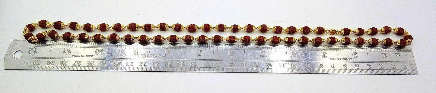 Natural rudraksha 54 bead japp mala certified 22kt yellow gold gorgeous handmade 25 inches beads chain necklace From rajasthan - TRIBAL ORNAMENTS