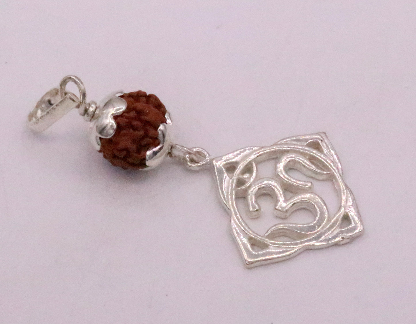 Vintage antique design solid silver handmade aum pendant with natural rudraksh beads pendant jewelry nsp91 - TRIBAL ORNAMENTS