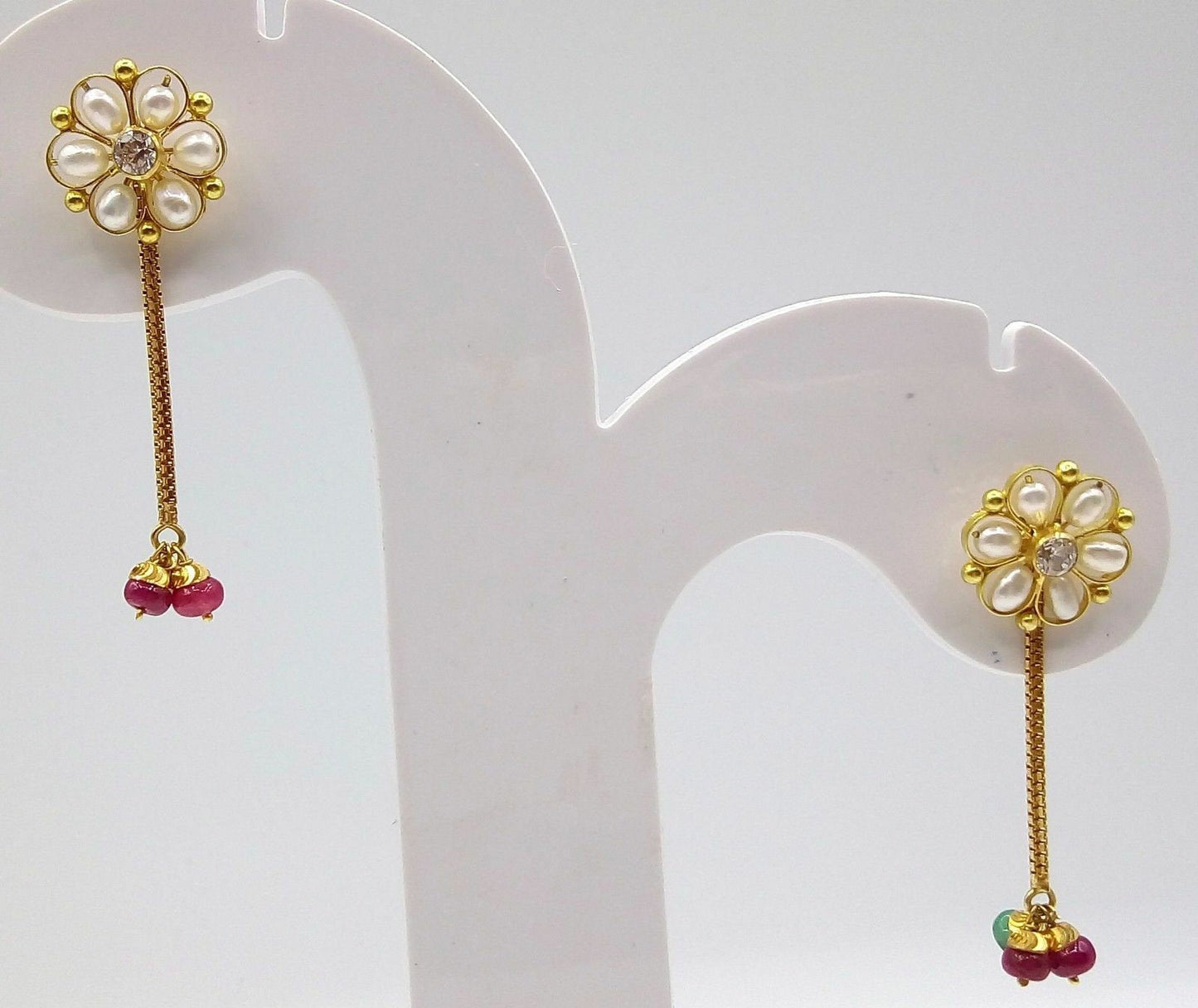 Certified 22kt yellow gold handmade fabulous earring dangling jewelry with gorgeous color beads and box chain antique style jewelry - TRIBAL ORNAMENTS