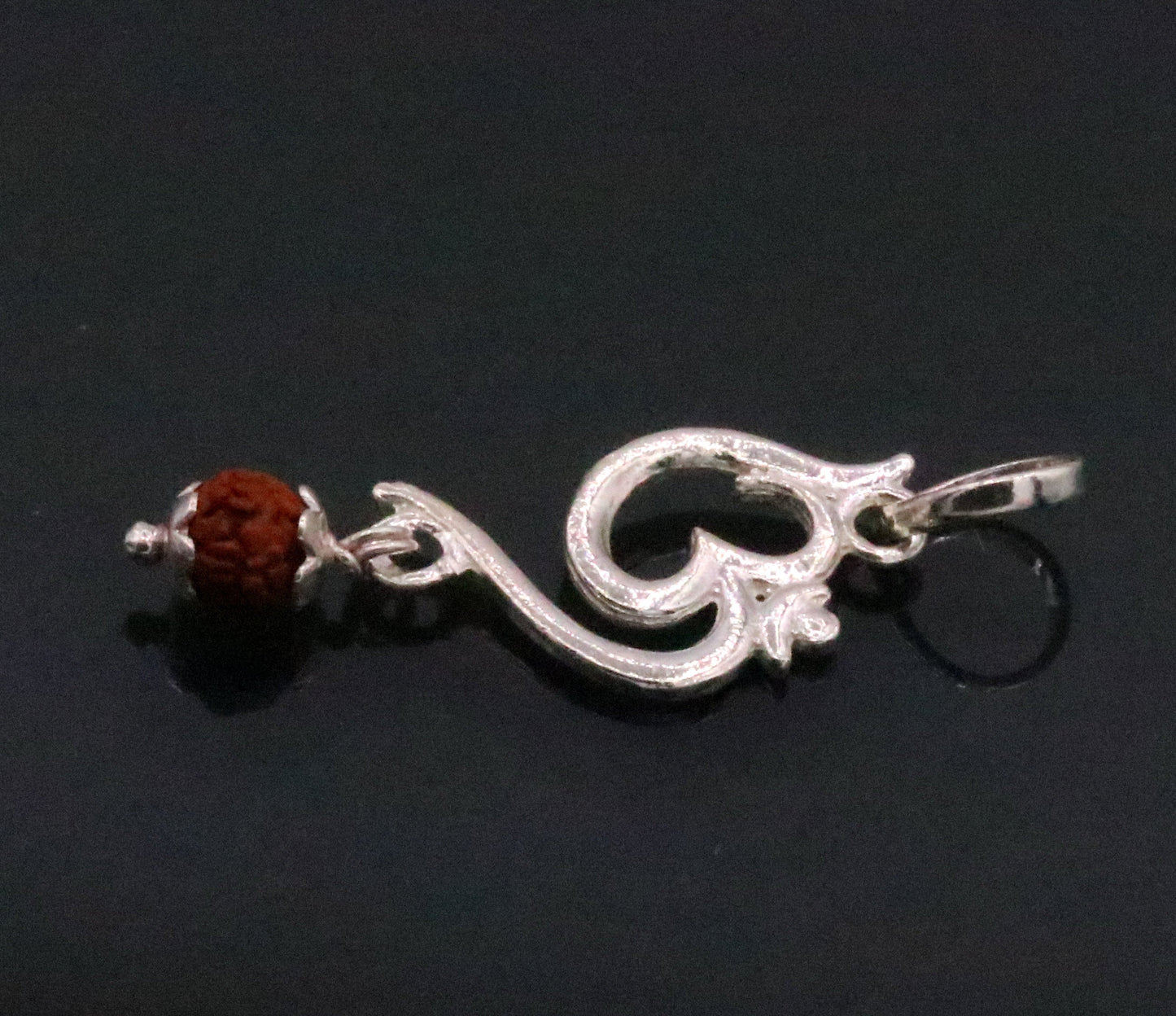 Fabulous Aum pendant with real rudraksha beads solid silver pendant unisex jewelry tribal jewelry from Rajasthan india nsp93 - TRIBAL ORNAMENTS