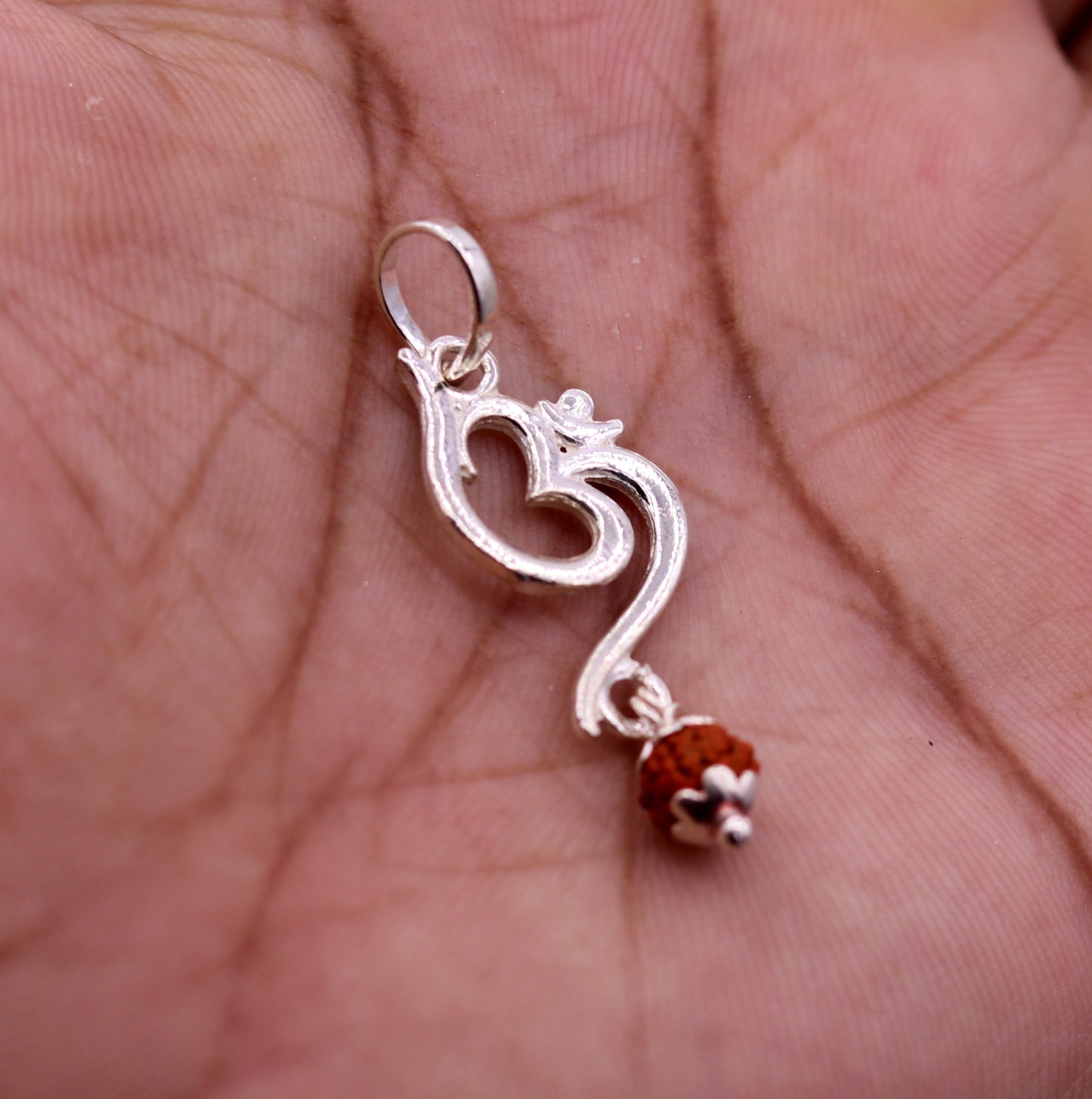 Fabulous Aum pendant with real rudraksha beads solid silver pendant unisex jewelry tribal jewelry from Rajasthan india nsp93 - TRIBAL ORNAMENTS