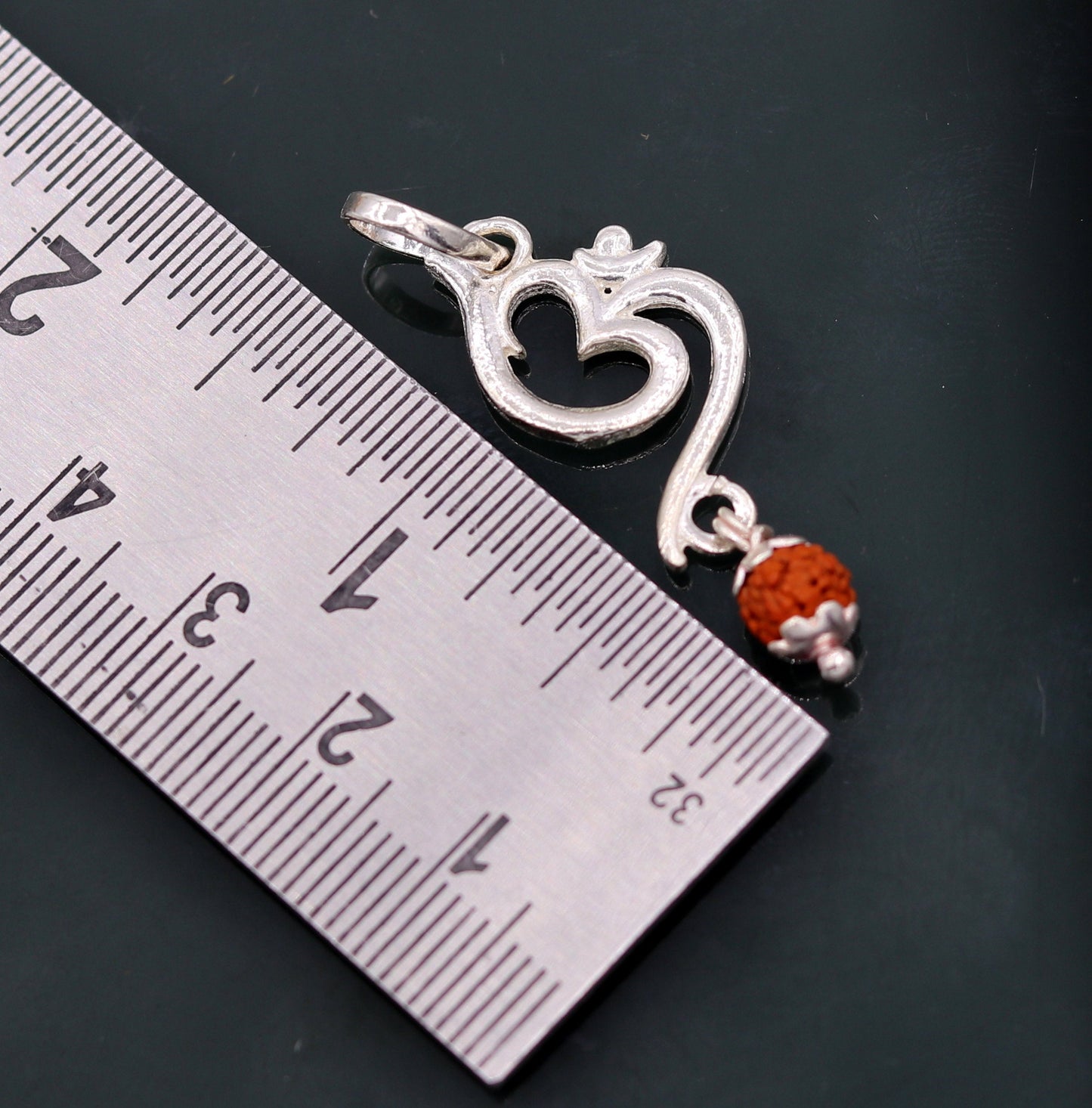 Fabulous Aum pendant with real rudraksha beads solid silver pendant unisex jewelry tribal jewelry from Rajasthan india nsp93 - TRIBAL ORNAMENTS