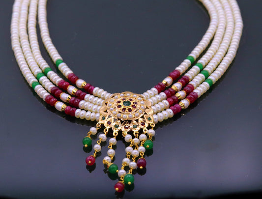 Vintage antique design handmade gorgeous 22kt yellow gold handmade gorgeous necklace set with fabulous color beads , wedding jewelry india - TRIBAL ORNAMENTS