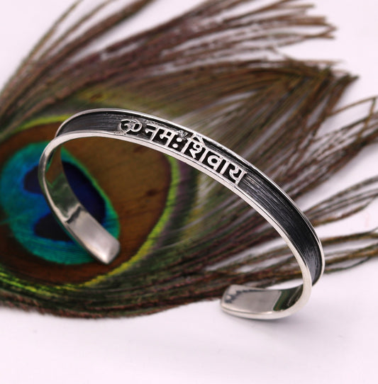 925 sterling silver or Gold polished handmade aum namah shivay mantra bracelet open face kada unisex shiva bracelet jewelry India Gcuff48 - TRIBAL ORNAMENTS