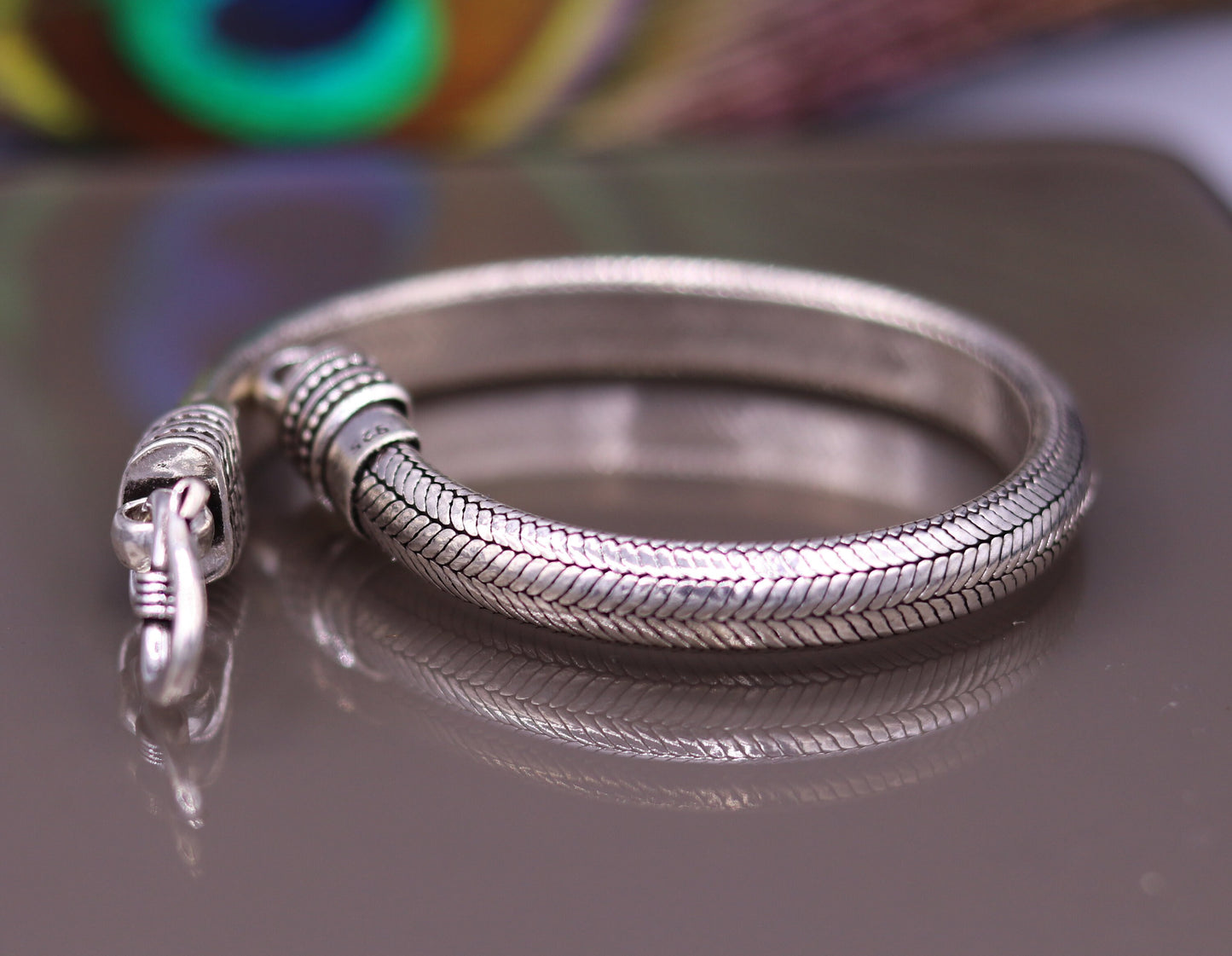 8.5" 7mm Vintage style 925 Sterling silver handmade snake chain Half round 'D' shape bracelet unisex gorgeous style jewelry from india sbr65 - TRIBAL ORNAMENTS