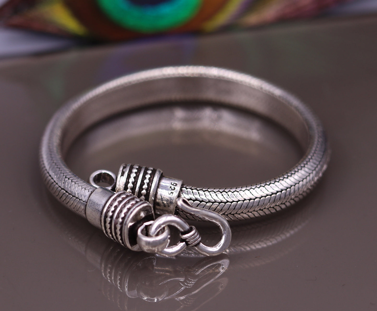 8.5" 7mm Vintage style 925 Sterling silver handmade snake chain Half round 'D' shape bracelet unisex gorgeous style jewelry from india sbr65 - TRIBAL ORNAMENTS