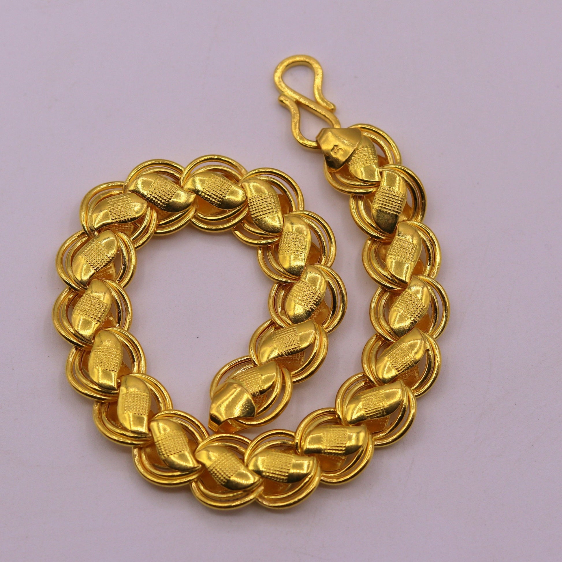 Genuine 22kt yellow gold handmade Lotus chain bracelet amazing royal design bracelet unisex jewelry from Rajasthan India - TRIBAL ORNAMENTS